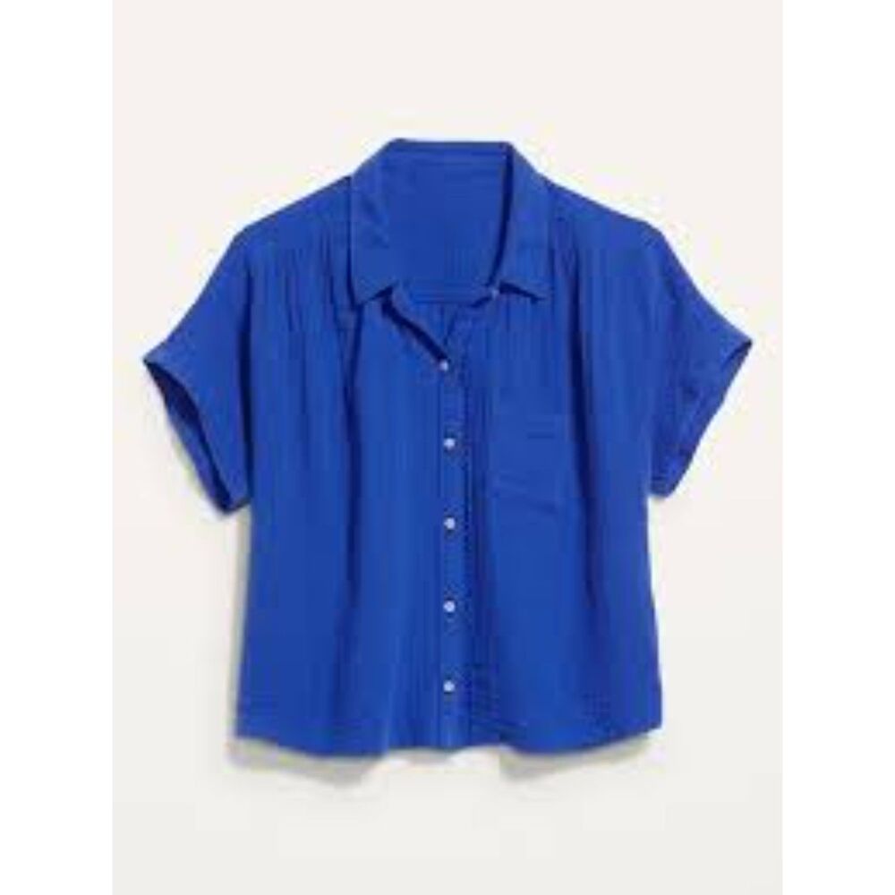Old Navy Size XL Blue Loose button-up boxy gauzy shirt 100% cotton NWOT